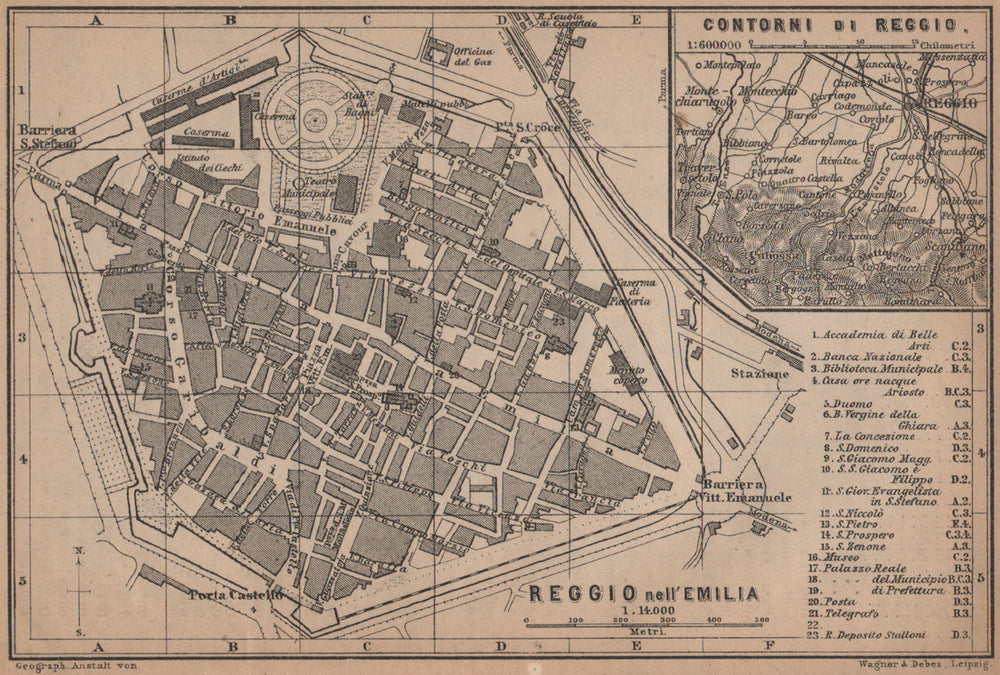 REGGIO NELL'EMILIA town city plan & environs/contorni. Italy mappa 1899