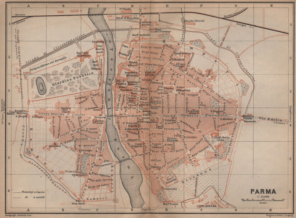 PARMA antique town city plan piano urbanistico. Italy mappa. BAEDEKER 1899