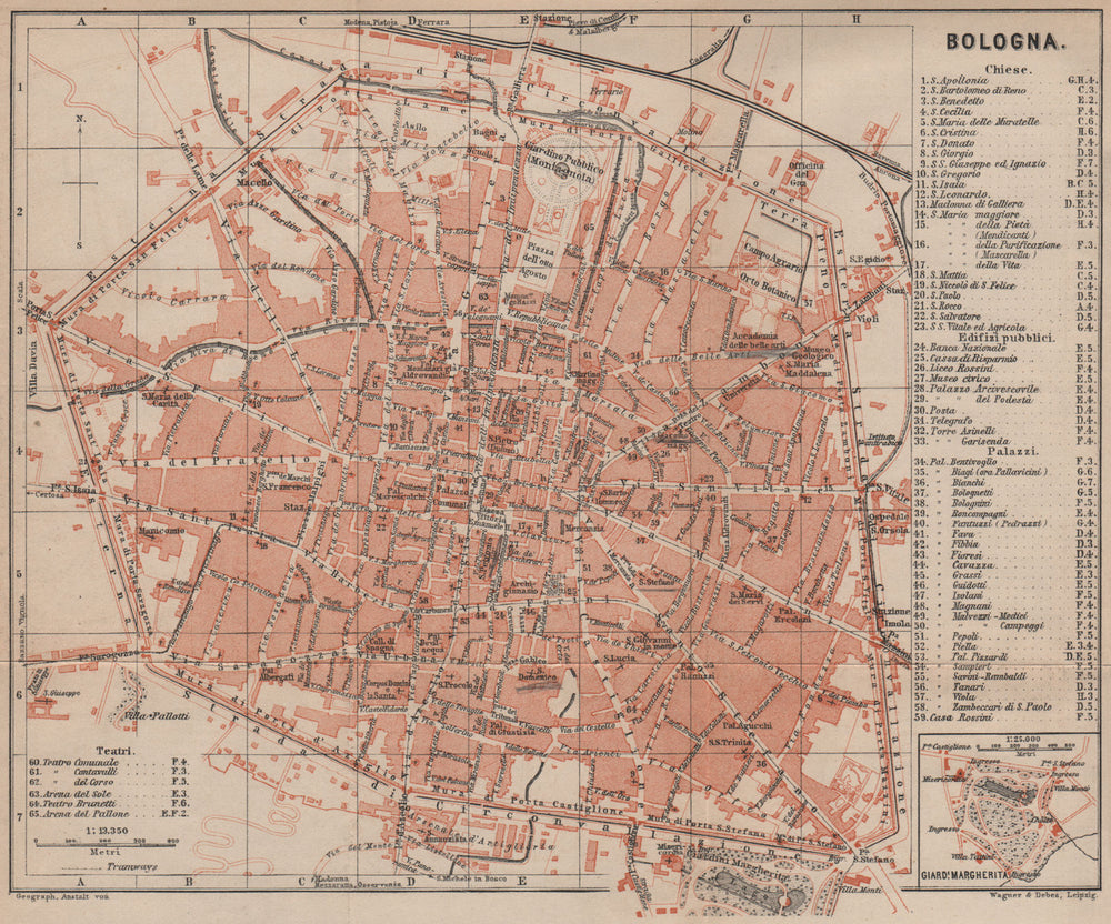 BOLOGNA antique town city plan piano urbanistico. Italy mappa 1899 old