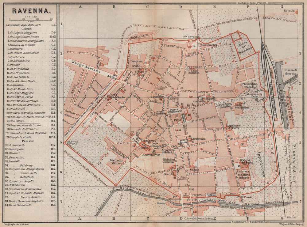 RAVENNA antique town city plan piano urbanistico. Italy mappa 1899 old
