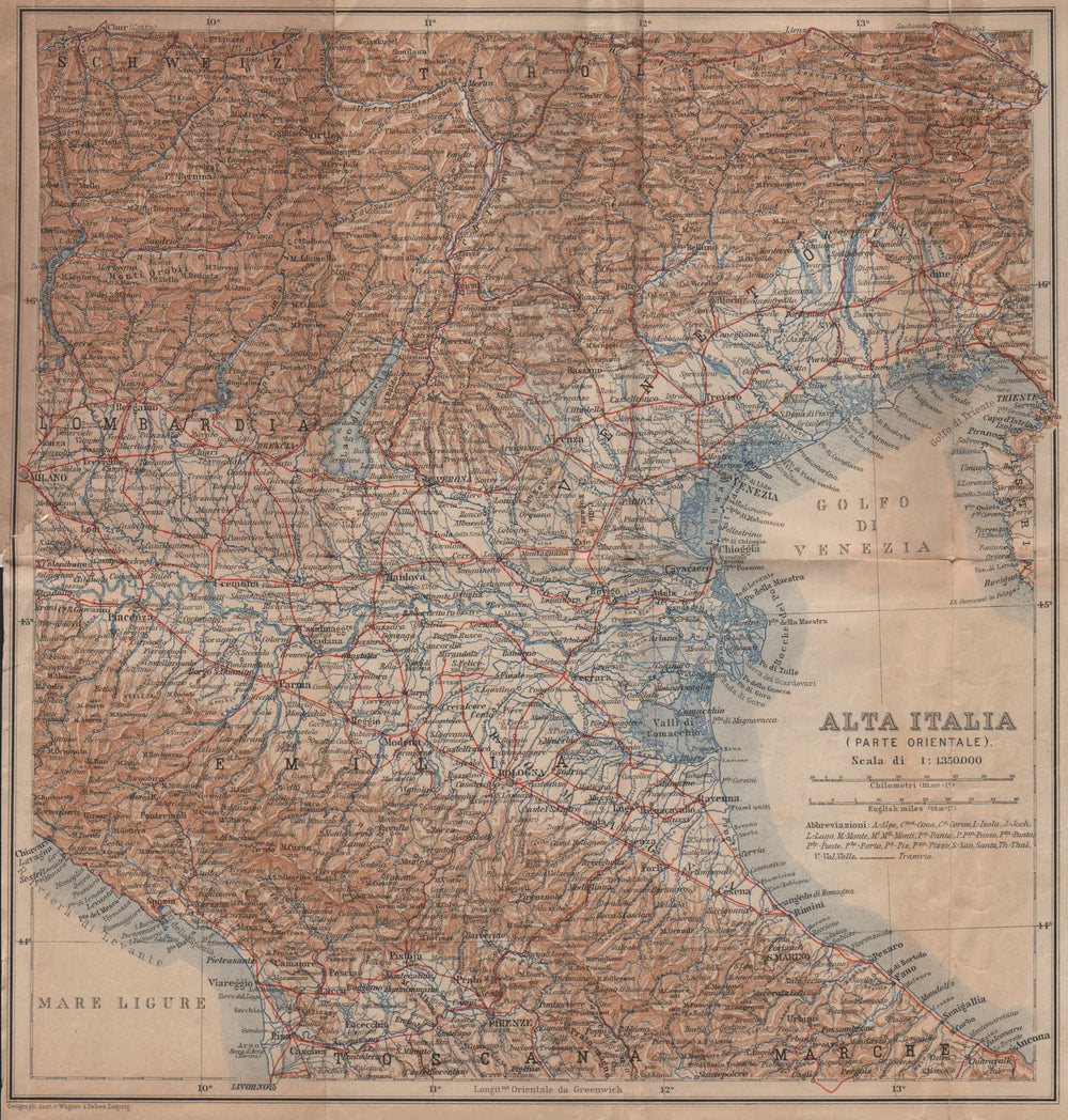 ALTA ITALIA (PARTE ORIENTALE). North East Italy mappa. BAEDEKER 1899 old