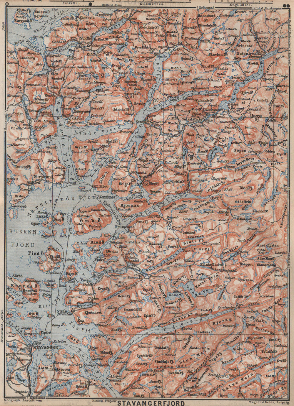 STAVANGER/BOKNA FJORD topo-map. Nedstrand Tau Sauda Etne. Norway kart 1899
