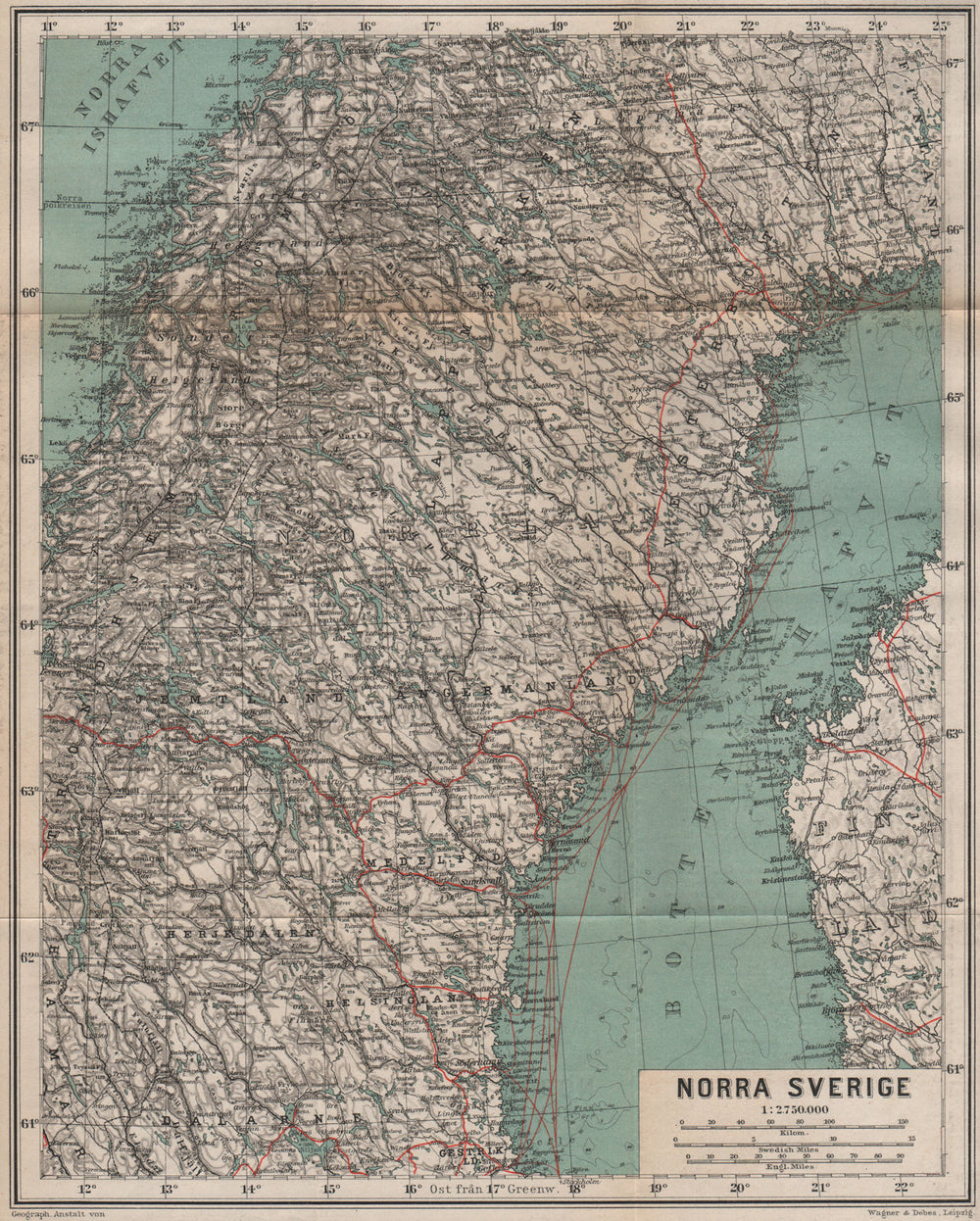 NORTHERN SWEDEN. Norra Sverige karta. BAEDEKER 1899 old antique map plan chart