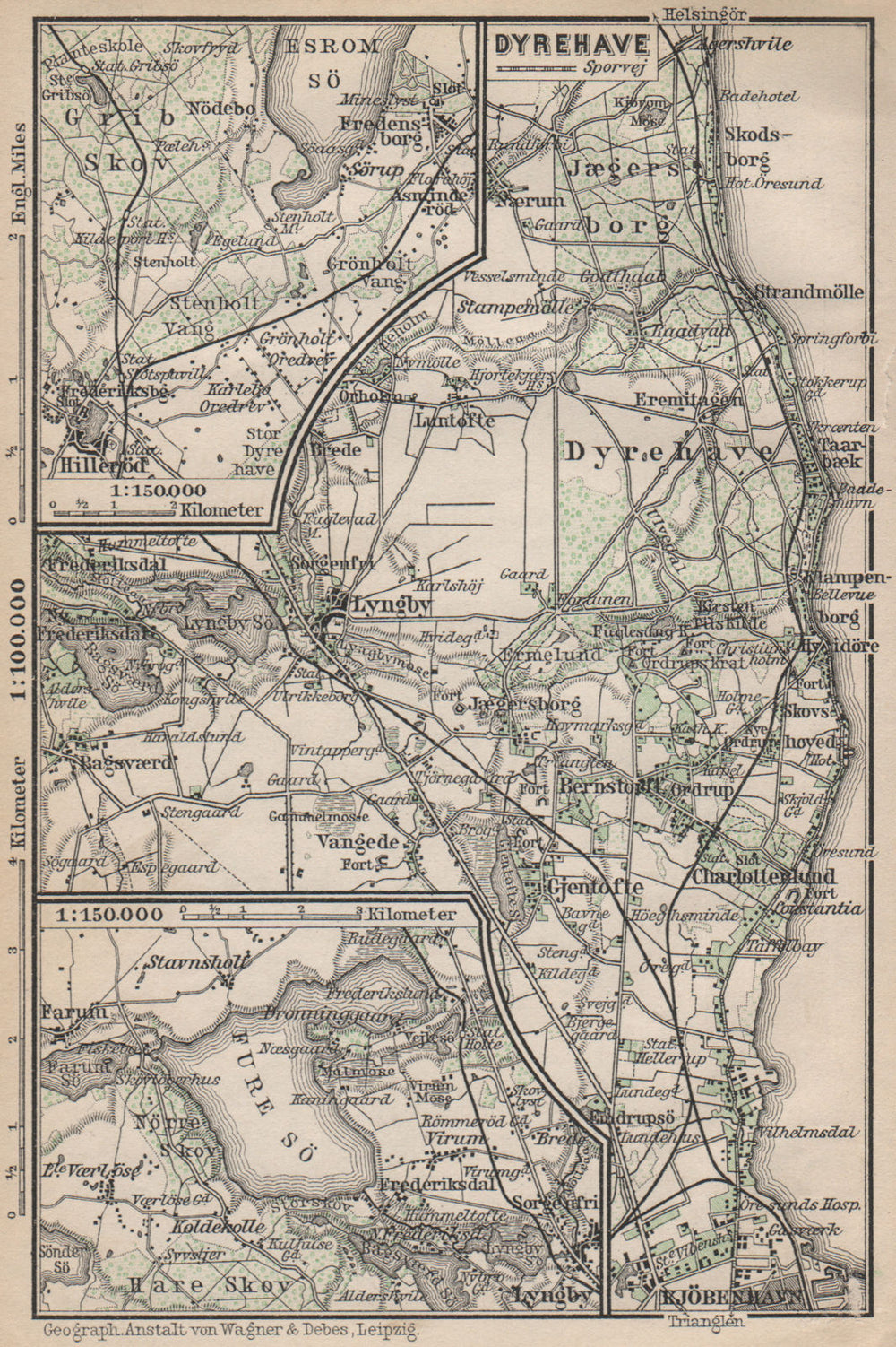 COPENHAGEN NORTHERN ENVIRONS. København Lyngby Gentofte Hillerod kort 1899 map