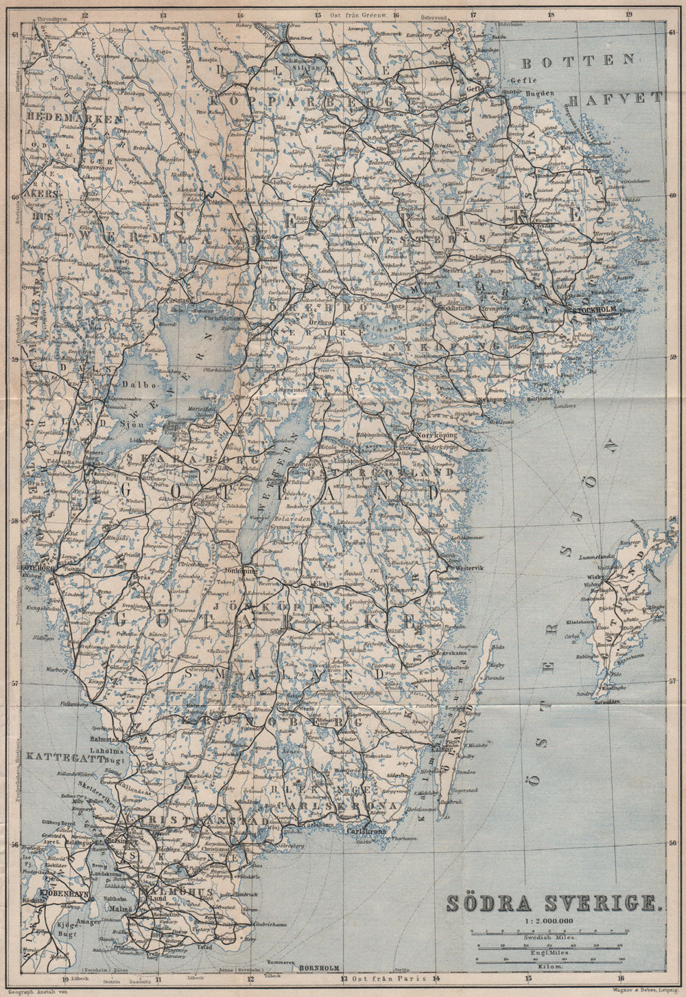SOUTHERN SWEDEN. Södra Sverige karta. BAEDEKER 1899 old antique map plan chart