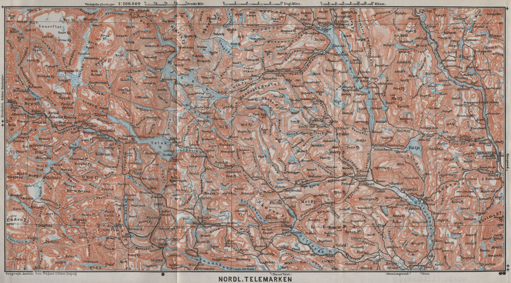 NORTH TELEMARKEN topo-map. Kongsberg Dalen Bakken. Norway kart 1909 old