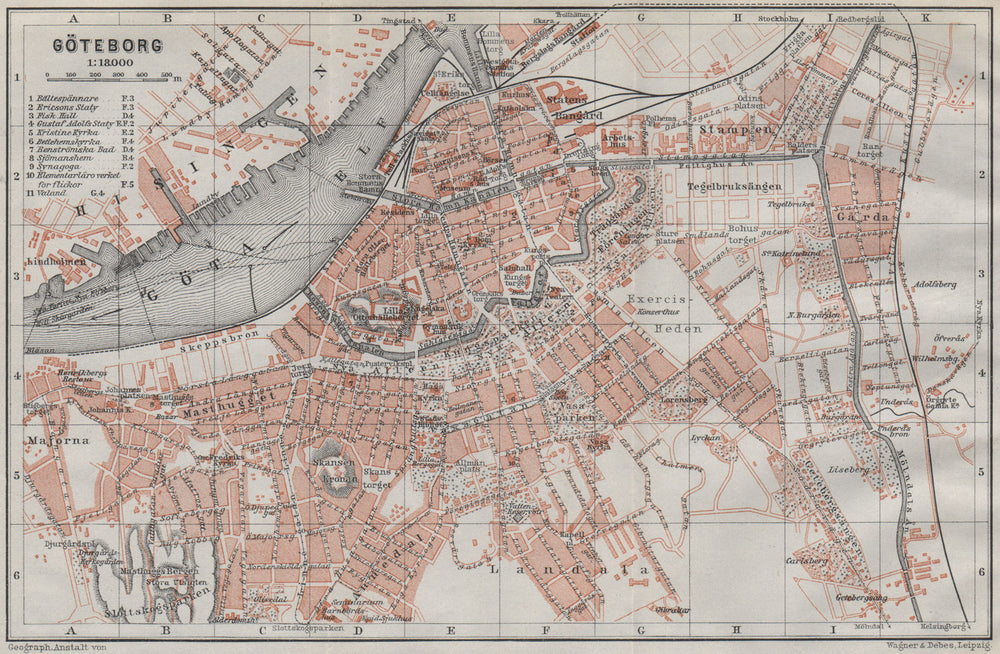 GOTHENBURG GÖTEBORG antique town city stadsplan. Sweden karta 1909 old map