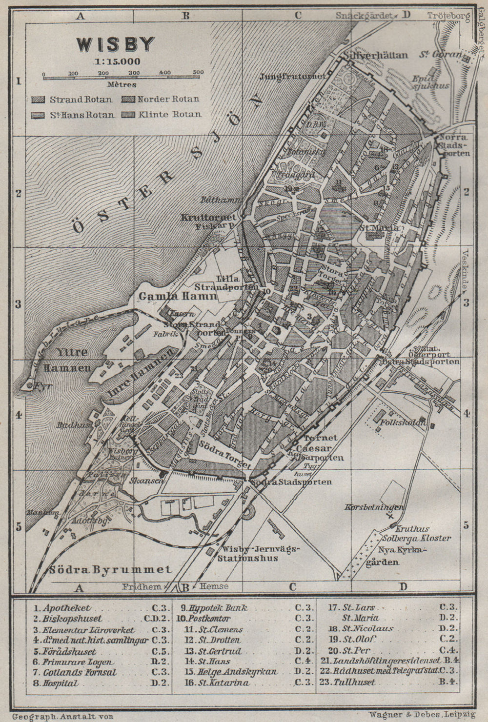 VISBY Wisby antique town city stadsplan. Sweden karta. BAEDEKER 1909 old map