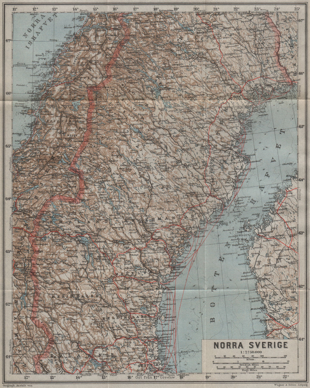 NORTHERN SWEDEN. Norra Sverige karta. BAEDEKER 1909 old antique map plan chart