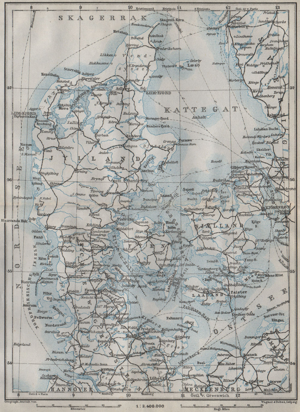 DENMARK AND SLESVIG. Schleswig-Holstein. Railways kort. BAEDEKER 1909 old map