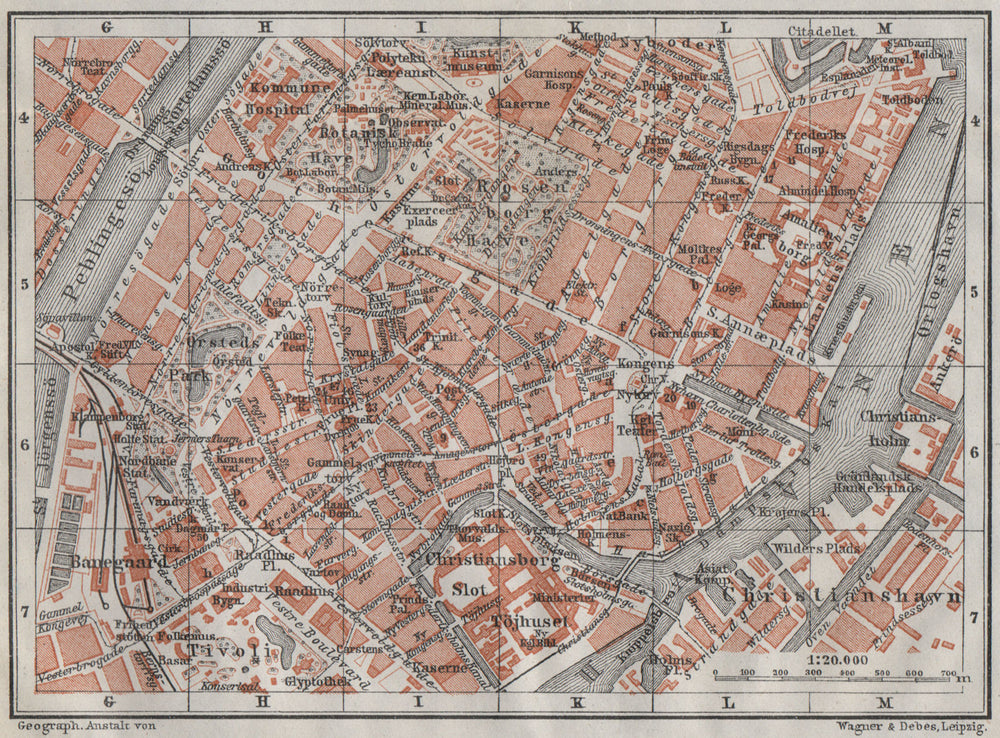 COPENHAGEN København Kobenhavn INNER TOWN city byplan. Denmark kort 1909 map