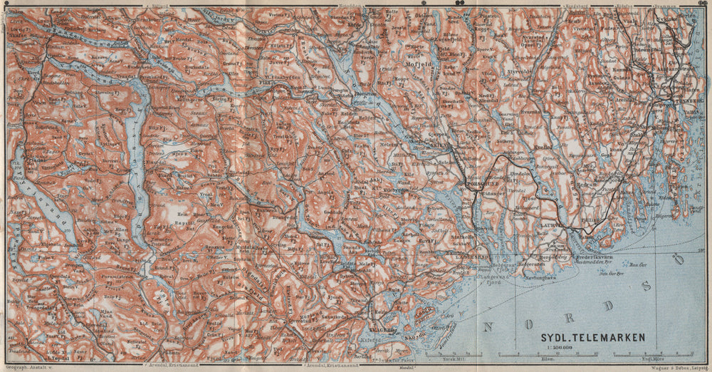 SOUTH TELEMARKEN. Tonsberg Larvik Sandefjord Skien Kragero. Norway 1912 map