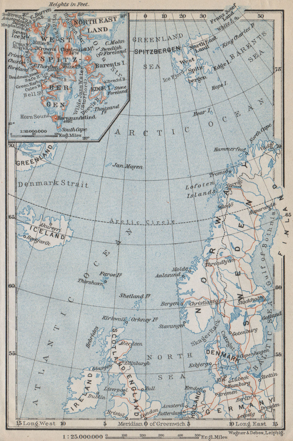 NORTHERN EUROPE. Norwegian Sea. Arctic Ocean. Spitsbergen. Scandinavia 1912 map