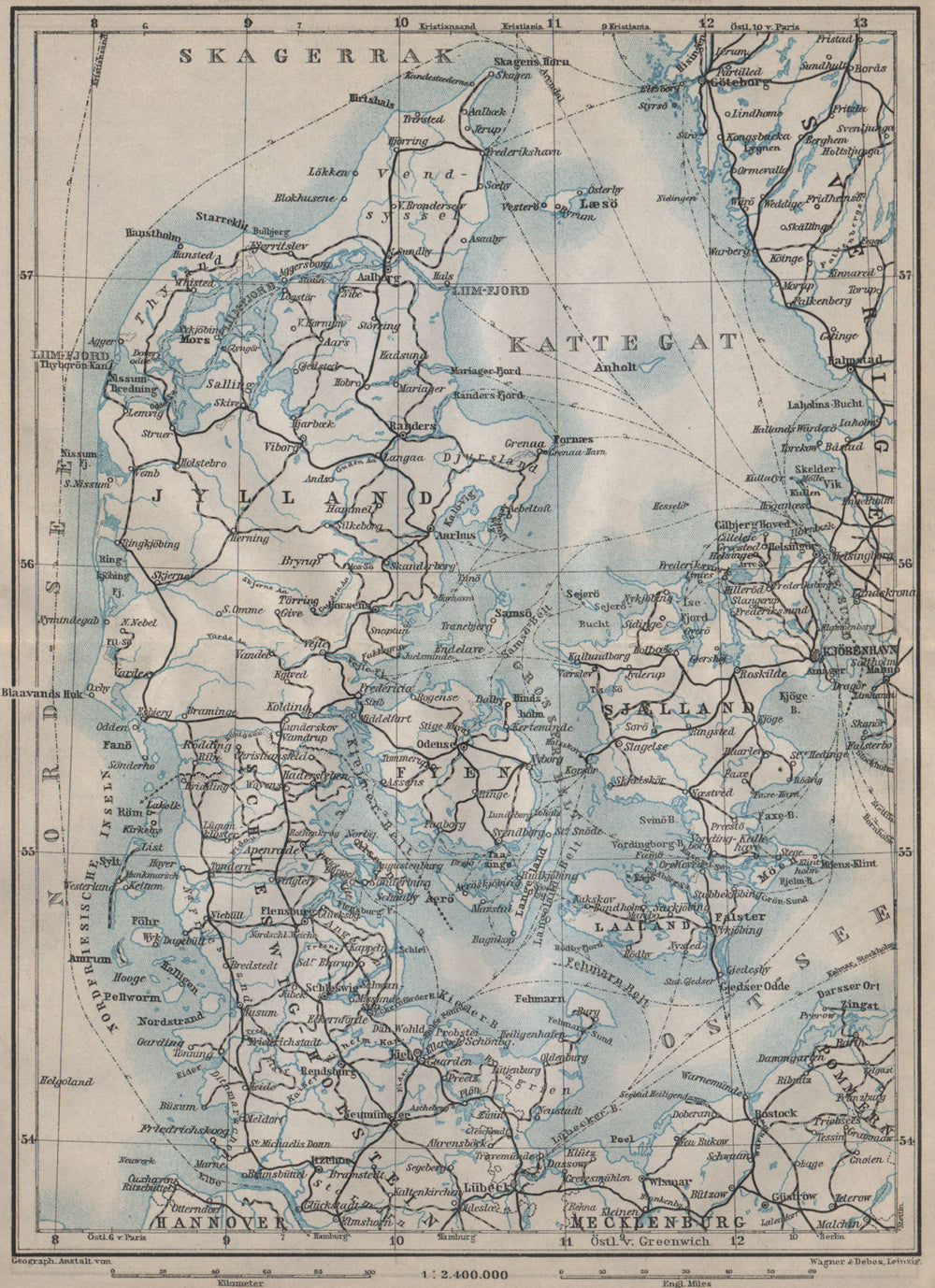 DENMARK AND SLESVIG. Schleswig-Holstein. Railways kort. BAEDEKER 1912 old map
