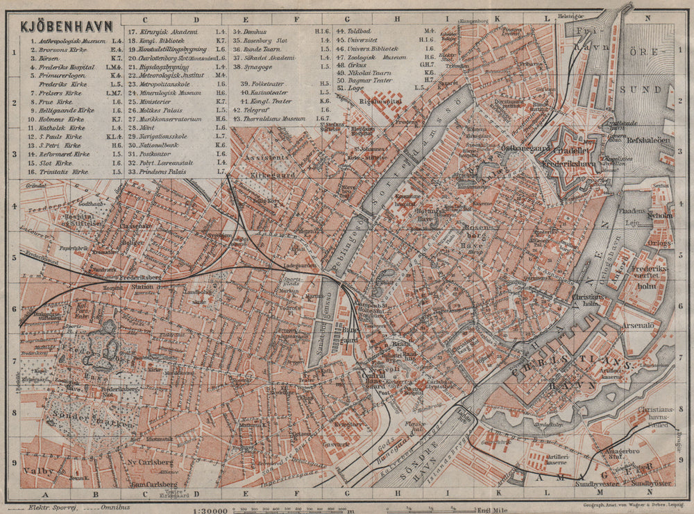 COPENHAGEN København Kobenhavn antique town city byplan. Denmark kort 1912 map