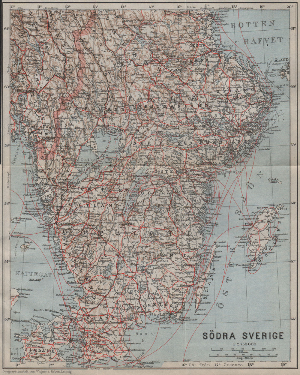 SOUTHERN SWEDEN. Södra Sverige karta. BAEDEKER 1912 old antique map plan chart