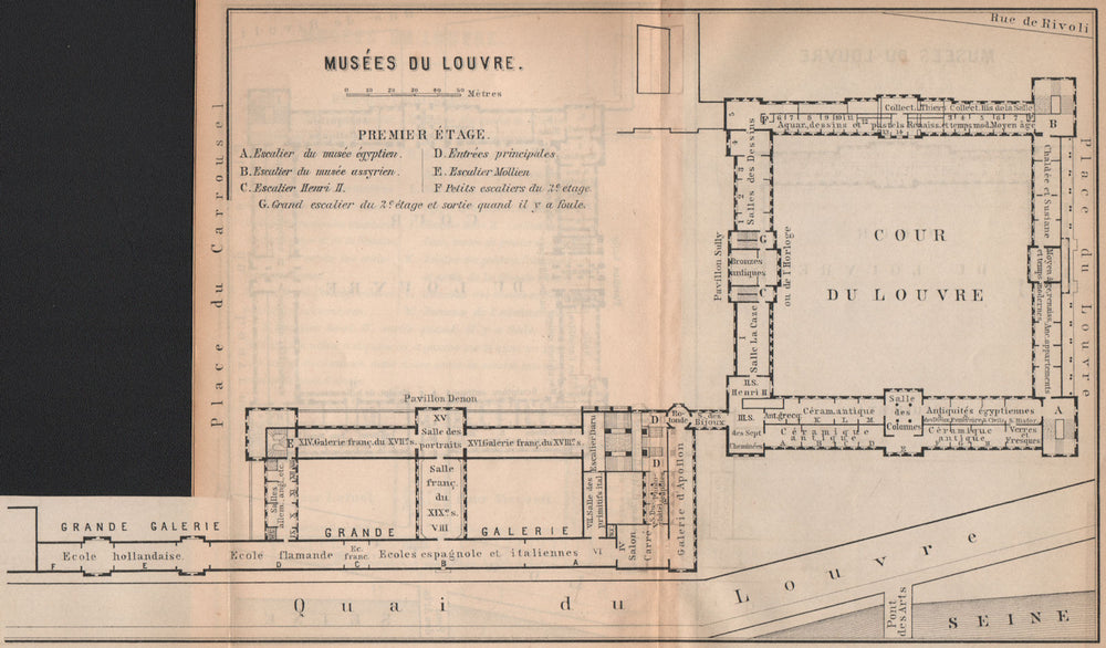 MUSÉES DU LOUVRE; PREMIER ÉTAGE First floor plan. Paris carte 1898 old map