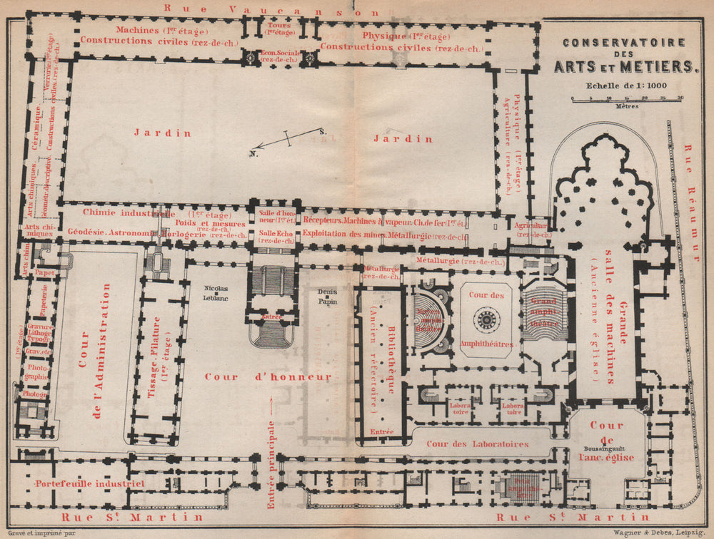 CONSERVATOIRE DES ARTS ET METIERS floor plan. Paris carte. BAEDEKER 1898 map