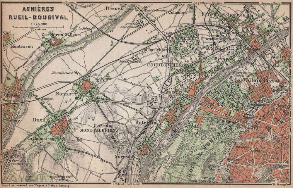 ASNIÈRES RUEIL-MALMAISON Nanterre Neuilly Courbevoie. Hauts-de-Seine 1898 map