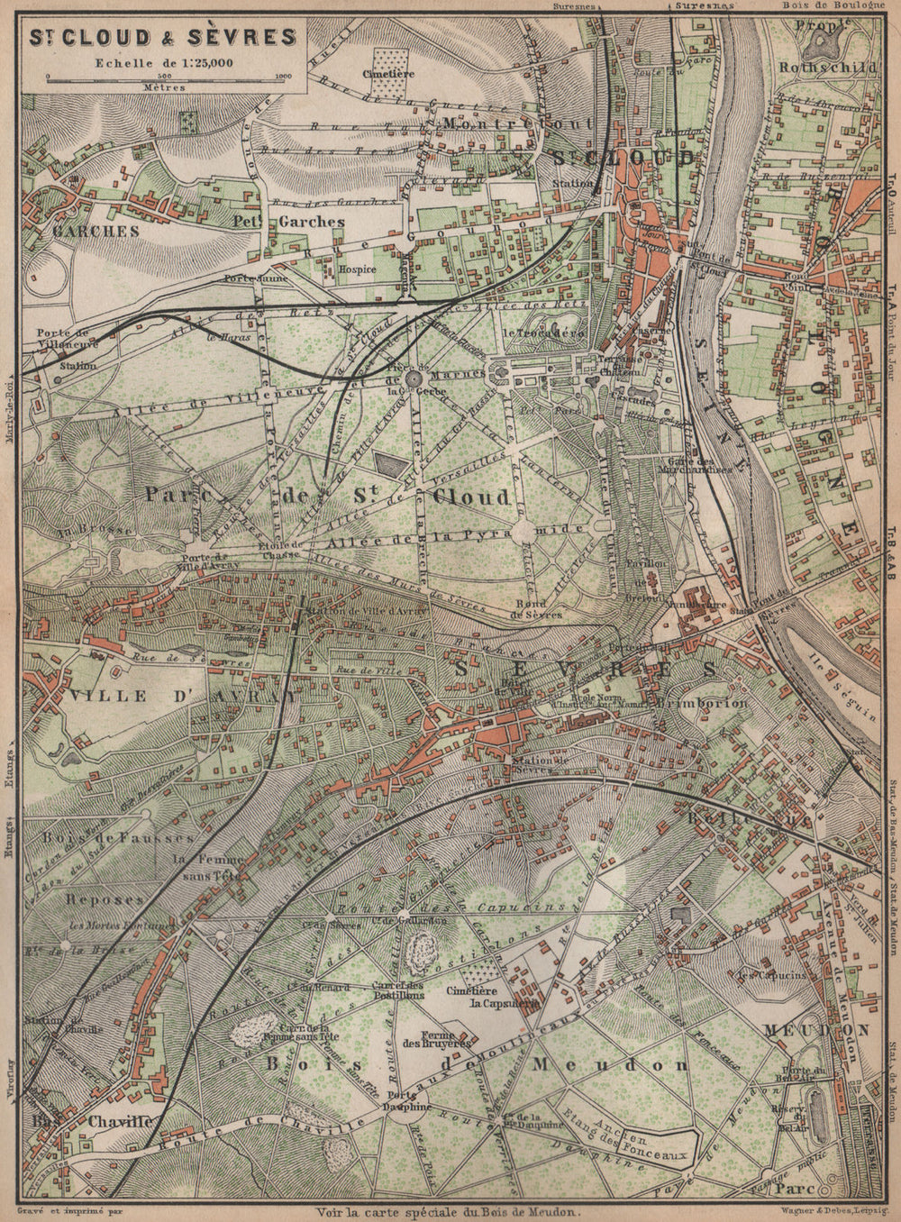 ST. CLOUD & SÈVRES environs. Bois de Meudon. Garches. Hauts-de-Seine 1898 map