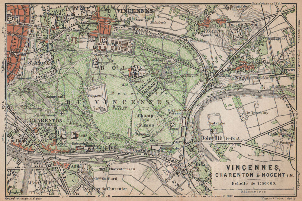 BOIS DE VINCENNES. Charenton Nogent-sur-Marne Joinville. Val-de-Marne 1898 map
