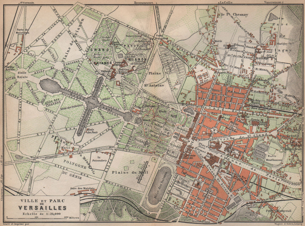 VERSAILLES. Château, ville & parc plan. Yvelines carte. BAEDEKER 1898 old map