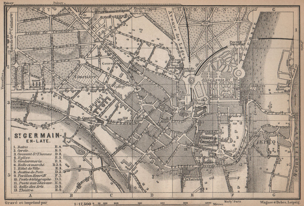 ST. GERMAIN-EN-LAYE town city plan de la ville. Yvelines. Paris carte 1898 map