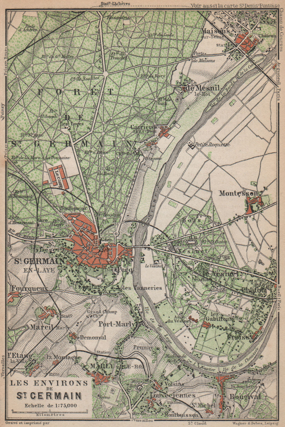 ST-GERMAIN-EN-LAYE & environs. Marly-le-Roi Forêt Vesinet. Yvelines 1898 map