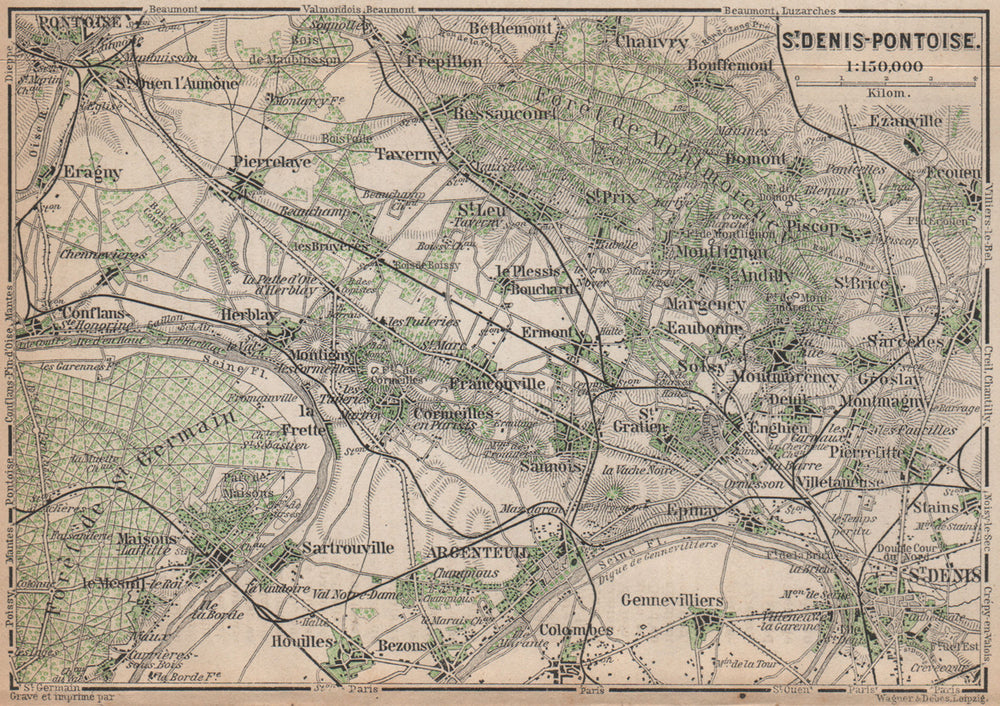 ST DENIS PONTOISE environs. Argenteuil Foret de Montmorency Val-d'Oise 1898 map