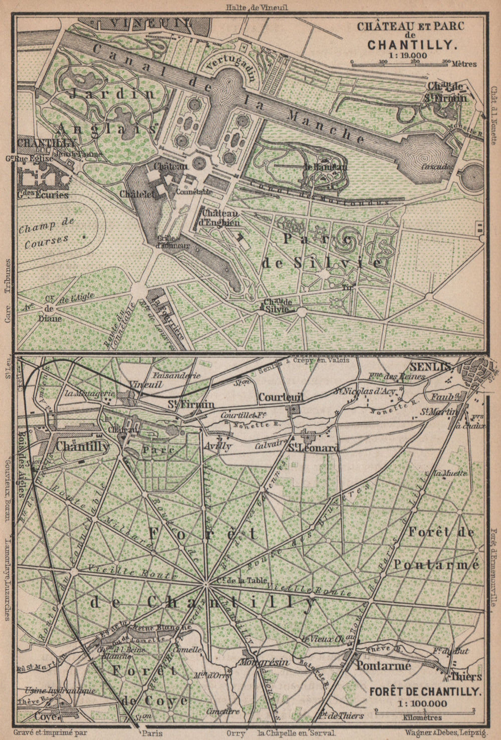 CHANTILLY. Château parc & forêt. Palace park forest. Oise carte 1898 old map