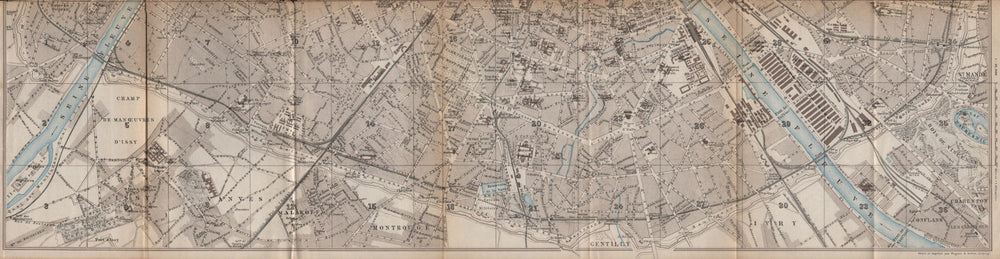 SOUTHERN PARIS town city plan de la ville. 12e 13e 14e 15e carte 1898 old map