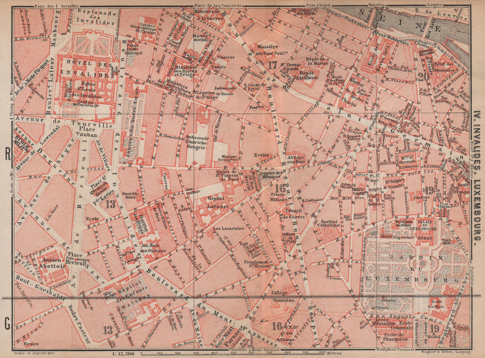 INVALIDES LUXEMBOURG. town city plan de la ville. Paris 6e 7e carte 1898 map