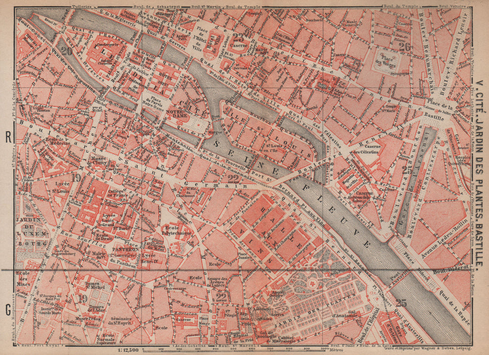 CITÉ JARDIN DES PLANTES BASTILLE town city plan. Paris 4e 5e 1e 6e 12e 1898 map