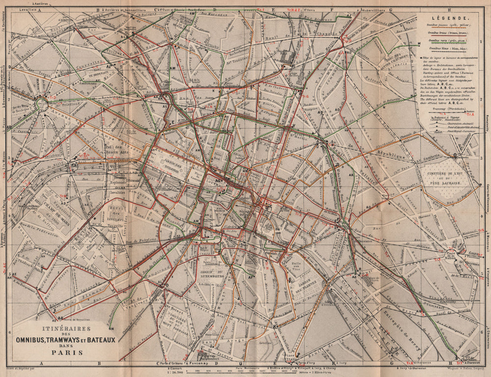 PARIS. Itinéraires Omnibus, Tramways & Bateaux. Bus trams boat routes 1898 map