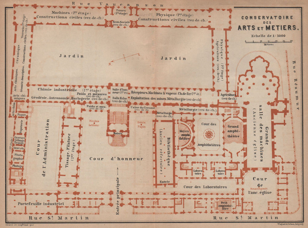 CONSERVATOIRE DES ARTS ET METIERS floor plan. Paris carte. BAEDEKER 1900 map