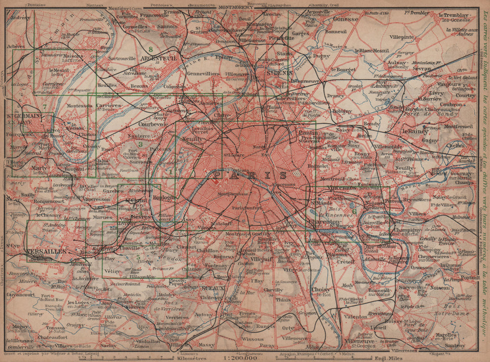 PARIS ET SES ENVIRONS. St-Germain-en-Laye Versailles St Cloud carte 1900 map
