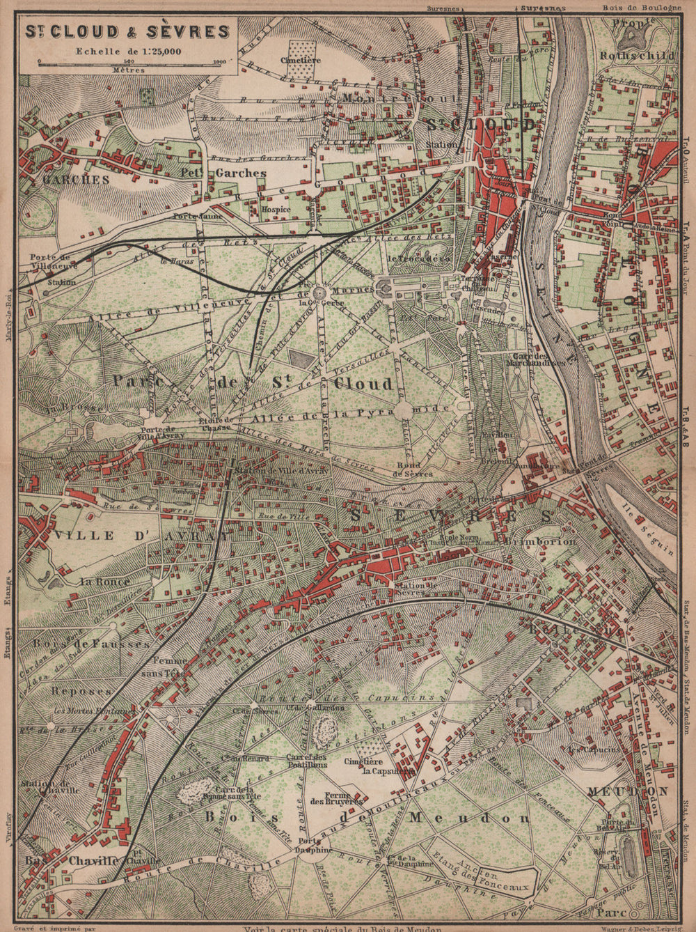 ST. CLOUD & SÈVRES environs. Bois de Meudon. Garches. Hauts-de-Seine 1900 map