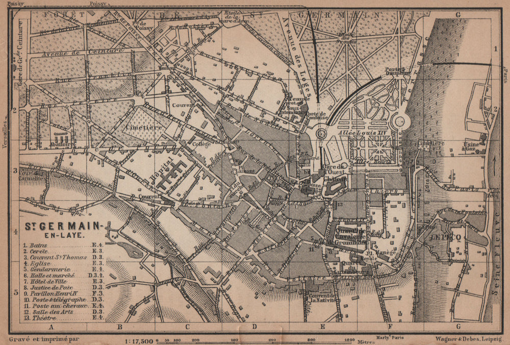 ST. GERMAIN-EN-LAYE town city plan de la ville. Yvelines. Paris carte 1900 map
