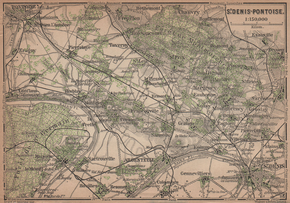 ST DENIS PONTOISE environs. Argenteuil Foret de Montmorency Val-d'Oise 1900 map