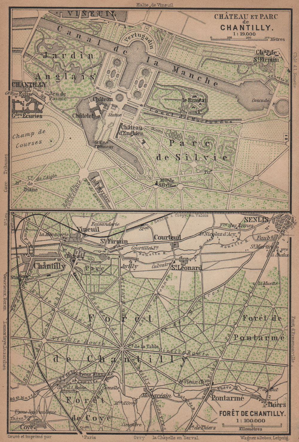 CHANTILLY. Château parc & forêt. Palace park forest. Oise carte 1900 old map