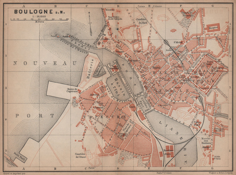 BOULOGNE-SUR-MER town city plan de la ville. Pas-de-Calais carte 1900 old map