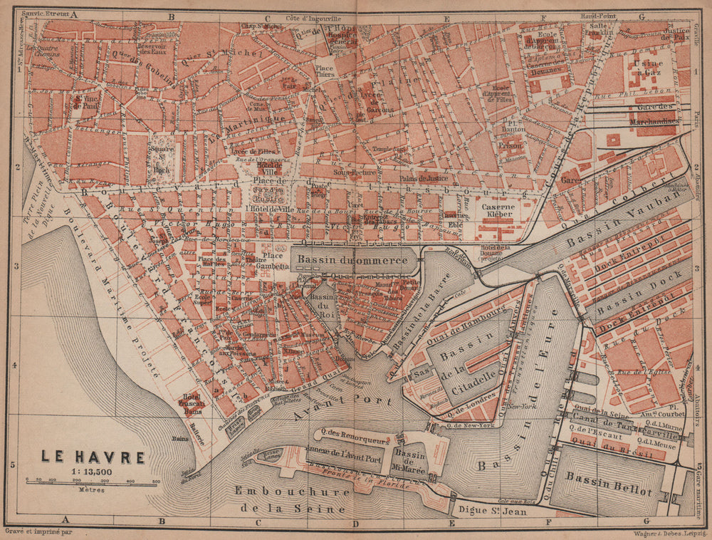LE HAVRE antique town city plan de la ville. Seine-Maritime carte 1900 old map