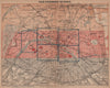 PARIS town city plan de la ville showing city walls. Railways carte 1900 map