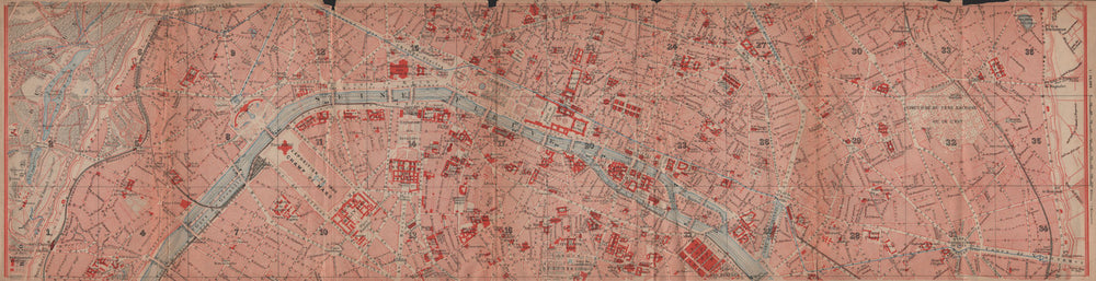 CENTRAL PARIS town city plan de la ville. 1e 2e 3e 4e 6e 11e 16e 20e 1900 map