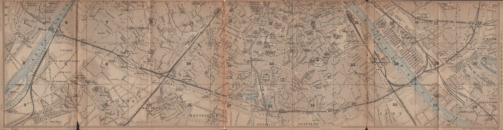 SOUTHERN PARIS town city plan de la ville. 12e 13e 14e 15e carte 1900 old map