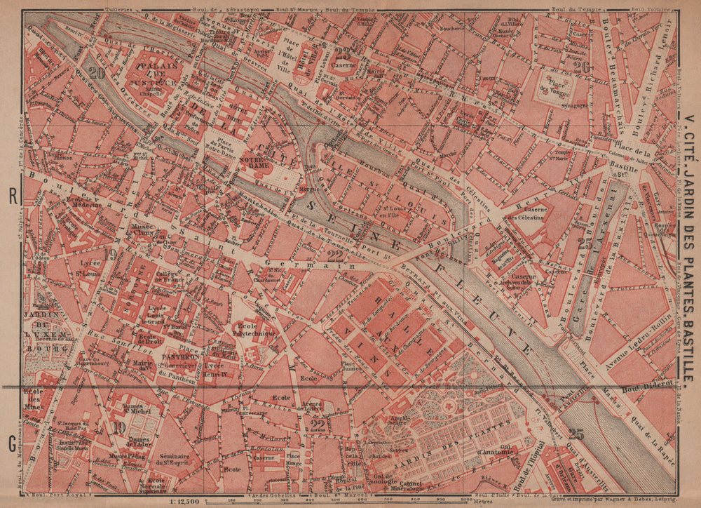 CITÉ JARDIN DES PLANTES BASTILLE town city plan. Paris 4e 5e 1e 6e 12e 1900 map