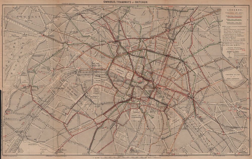 PARIS. Itinéraires Omnibus, Tramways & Bateaux. Bus trams boat routes 1900 map