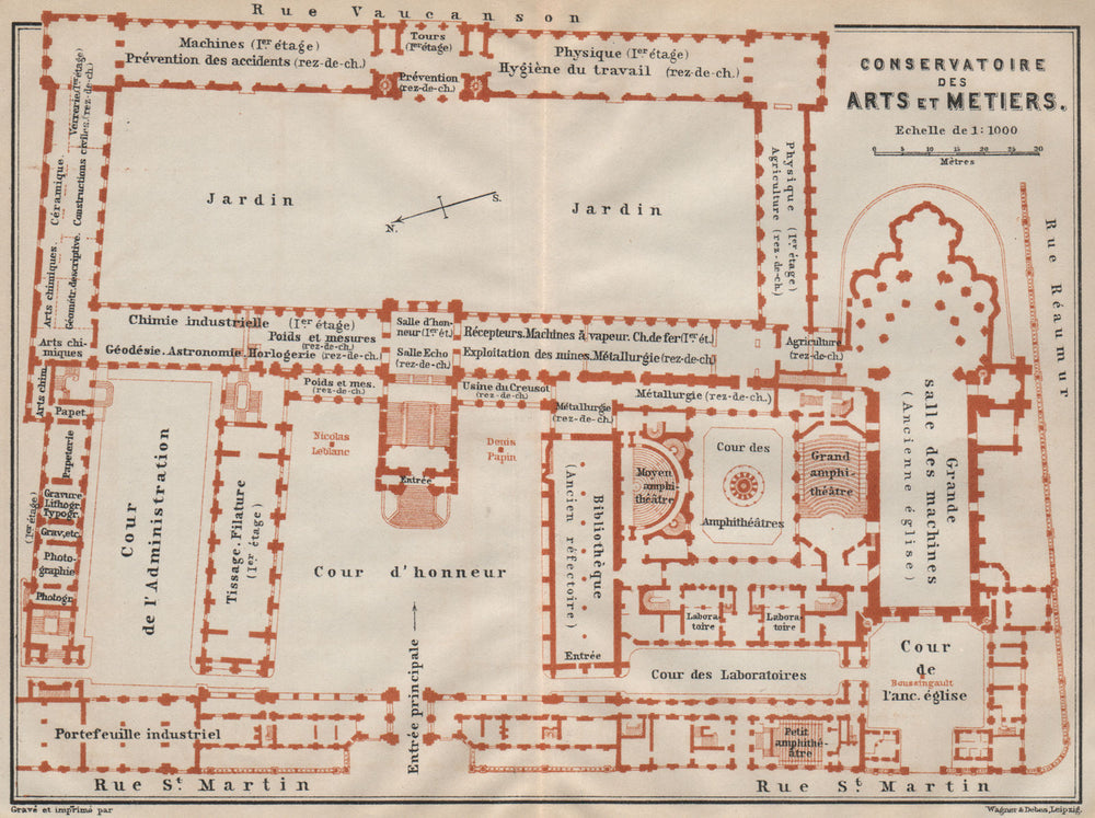 CONSERVATOIRE DES ARTS ET METIERS floor plan. Paris carte. BAEDEKER 1907 map