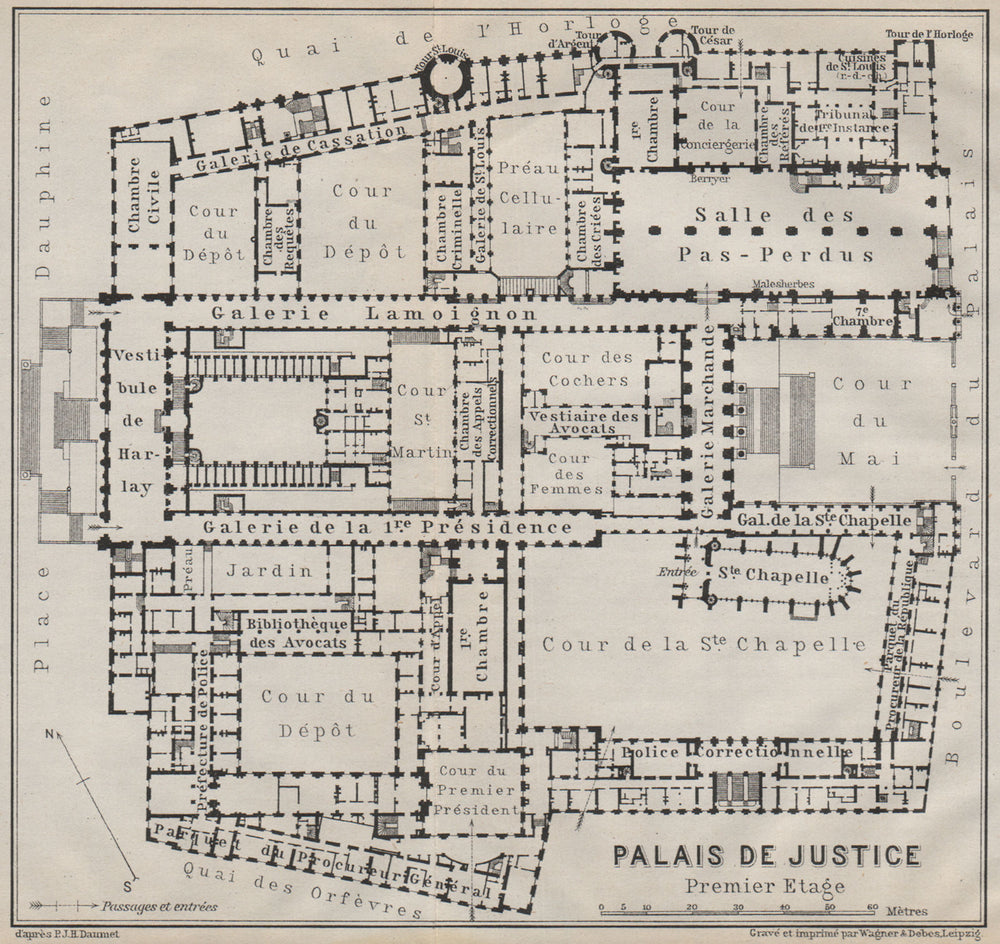 PALAIS DE JUSTICE premier étage/first floor plan. Île de la Cité Paris 1907 map