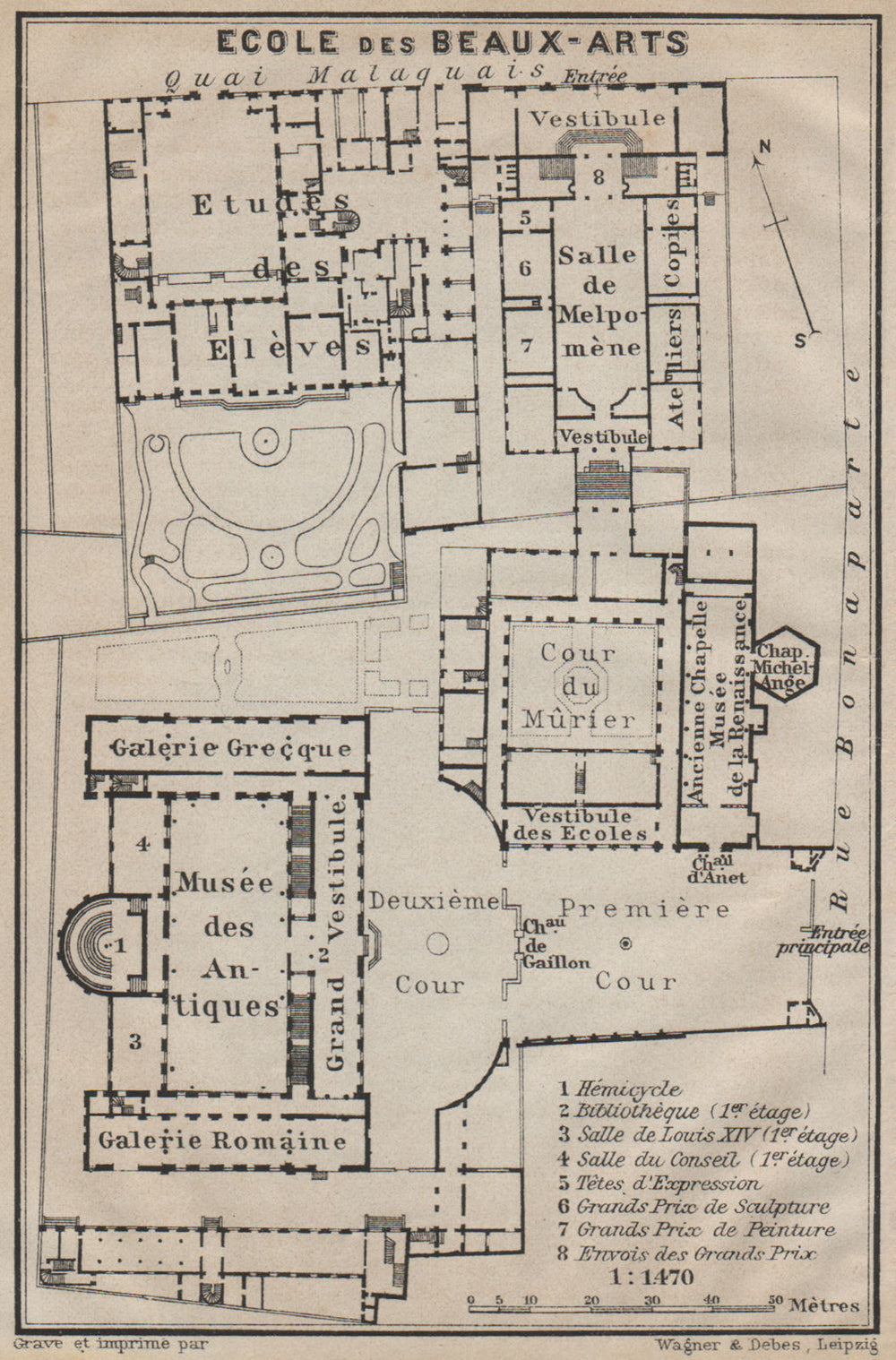 ÉCOLE ECOLE DES BEAUX-ARTS floor plan. 14 rue Bonaparte, Paris 6e 1907 old map